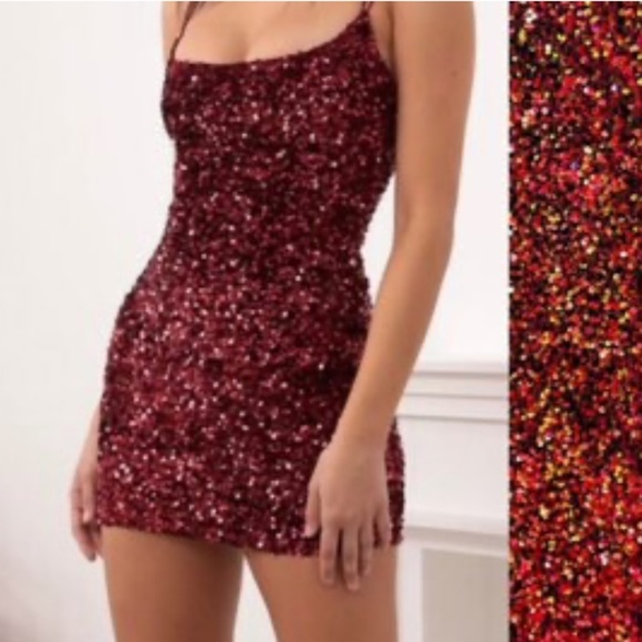 Sequin Burgundy Party Holiday Mini Dress Plus Size 2X - Picture 1 of 8